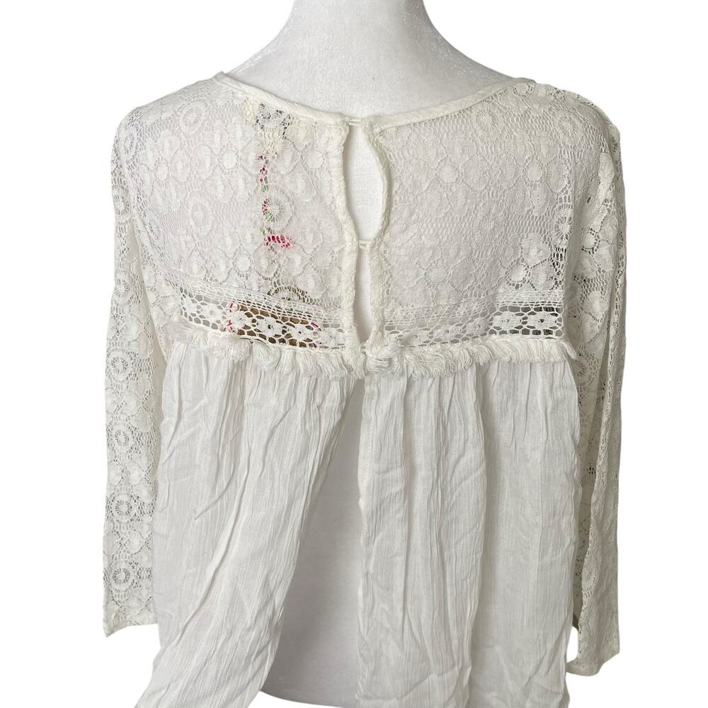 NWT Umgee Womens Small Peasant Blouse White Open Back Fringe Flowy Top Boho - Picture 11 of 11